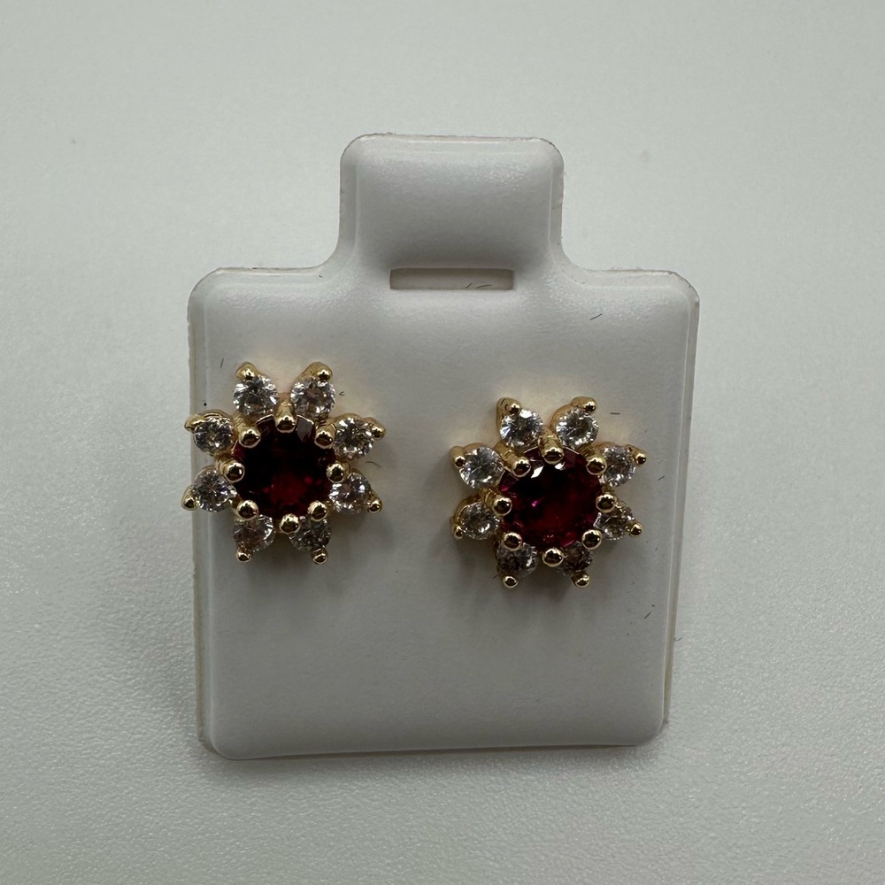 Elegant Gold and Red Stud Earrings